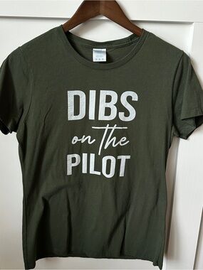 Olive Graphic Tee with "DIBS on the PILOT" Print